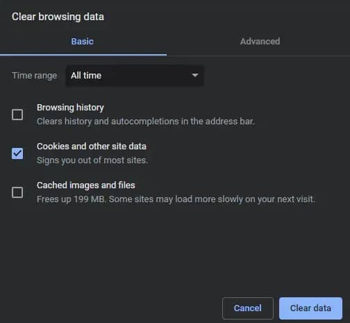 clear browsing data cooki