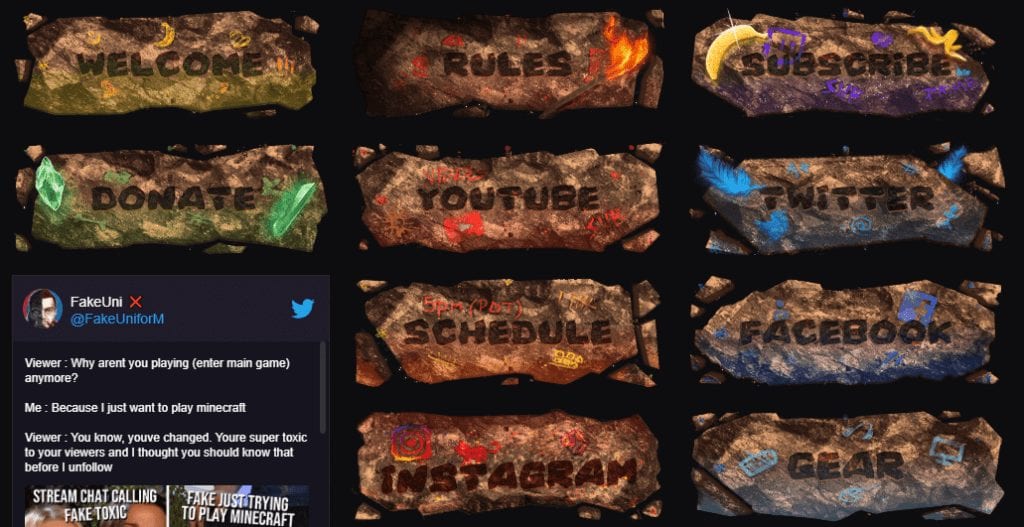 Fakeuniform's twitch panels