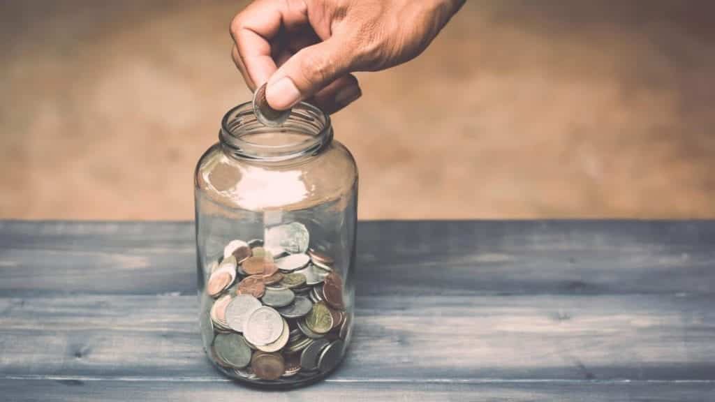 Coins in a tip jar