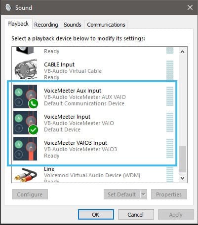 windows sound settings voicemeeter