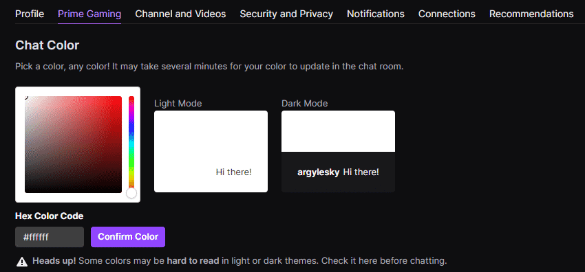 Change Twitch name to white