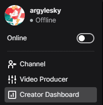 Creator dashboard drop down menu