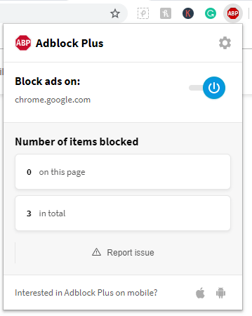 disable adblock on chrome