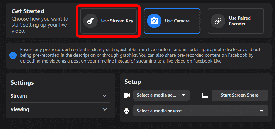 facebook use stream key