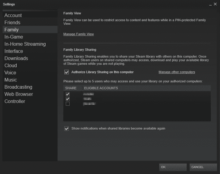 steam family settings
