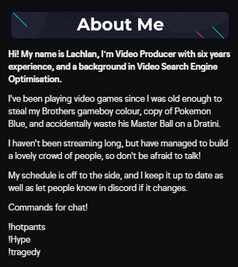 twitch bio example