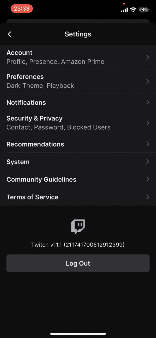 twitch phone settings